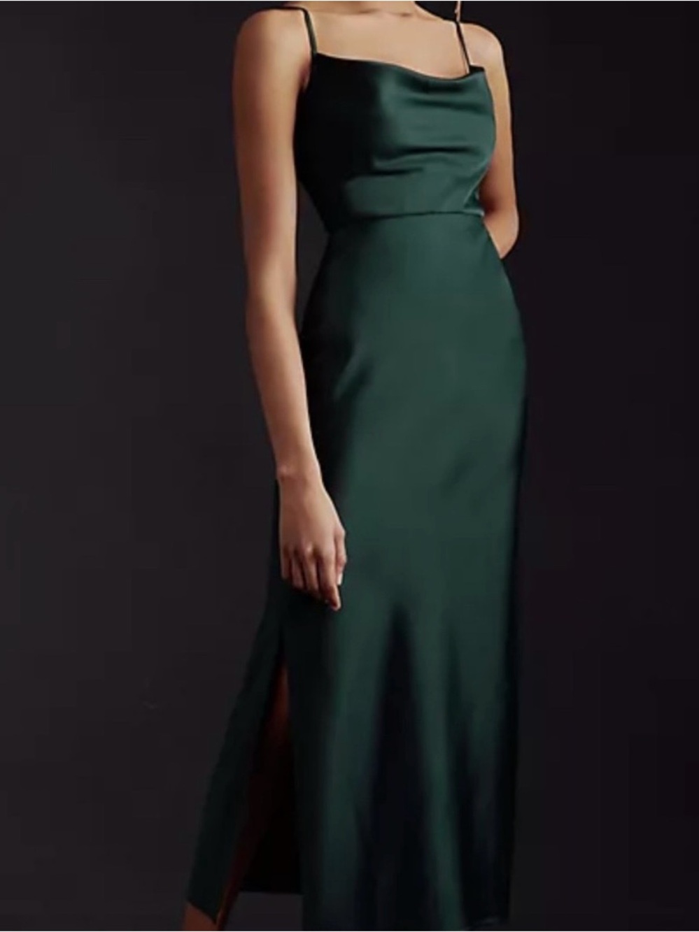 BHLDN- Elegant Dark Green Satin Slip Dress- worn once!
